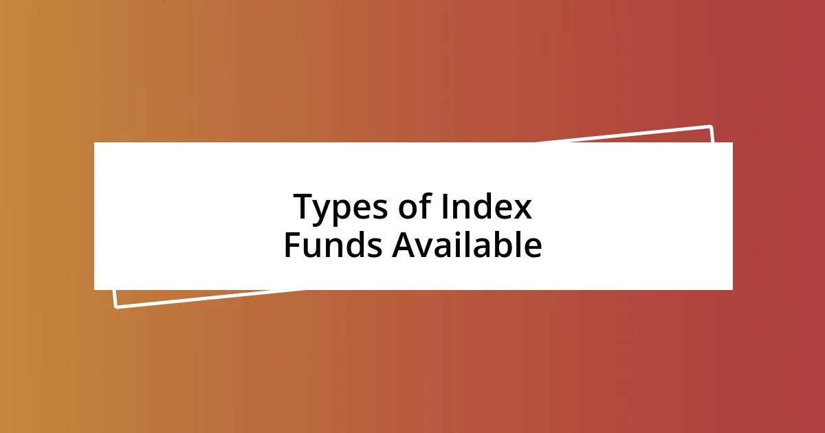 Types of Index Funds Available